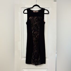 BCBG Black and Nude Lace Midi Dress